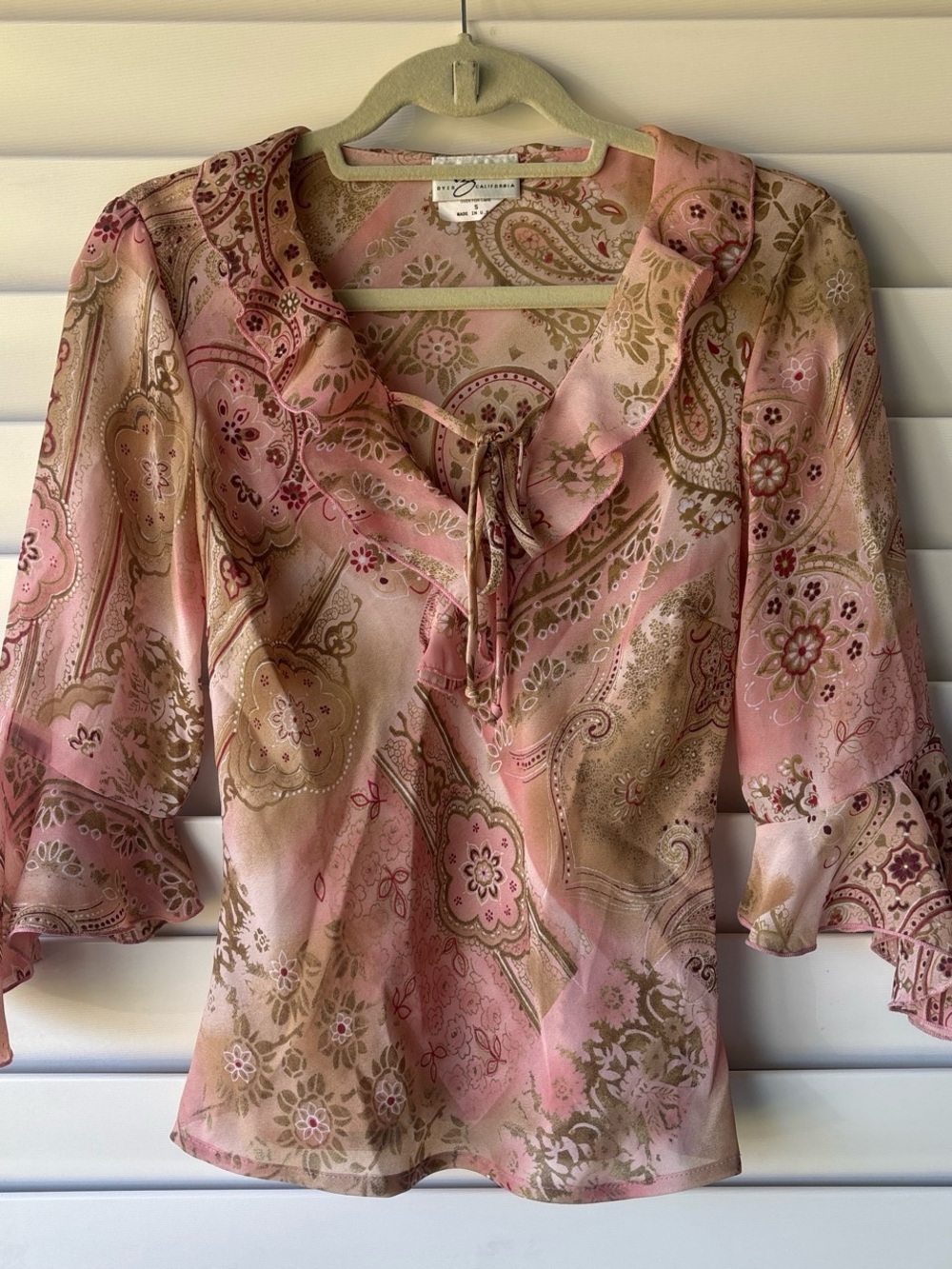 Vintage Y2K IZ Byer California Paisley Sheer Ruffle Fairy Boho Grunge Top Size S